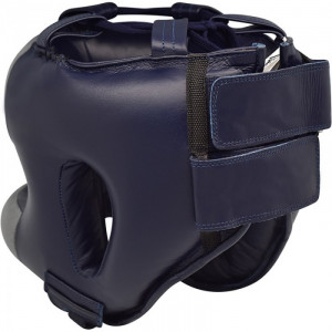 Боксерский шлем тренировочный RDX Leather Dark Blue с бампером р. L